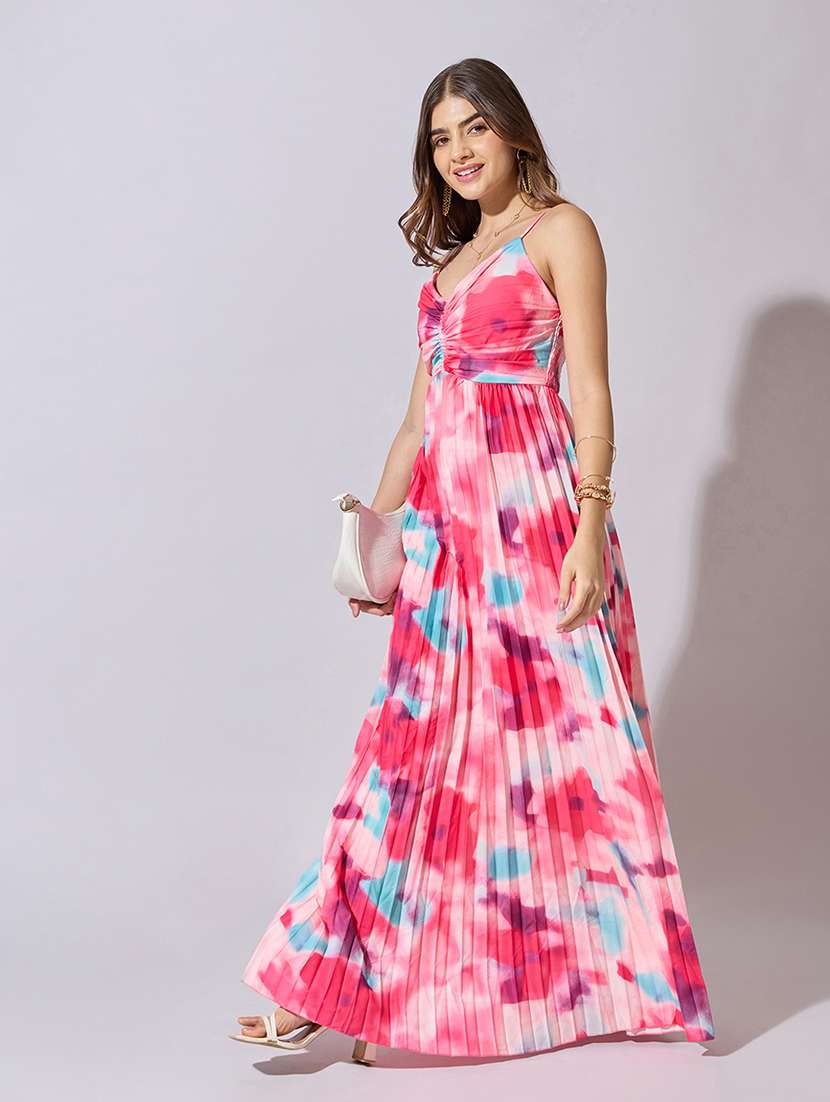 women floral print shoulder strap fit & flare dress