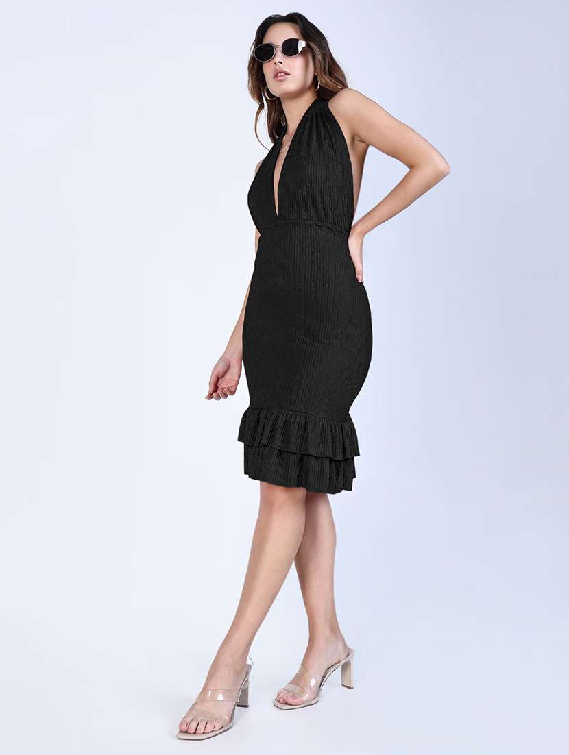 women solid halter neck backless dress - 22381232 -  Standard Image - 2