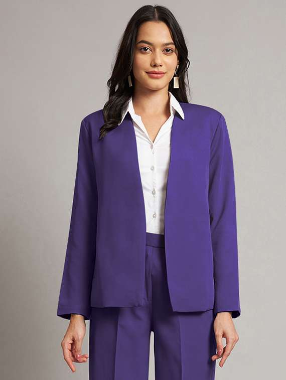 women solid long sleeve formal blazer