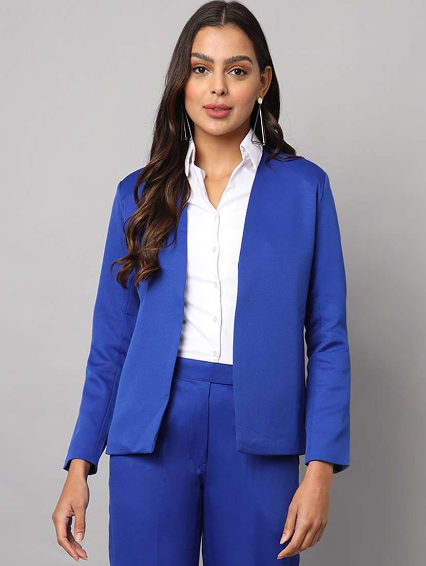 women solid long sleeve formal blazer