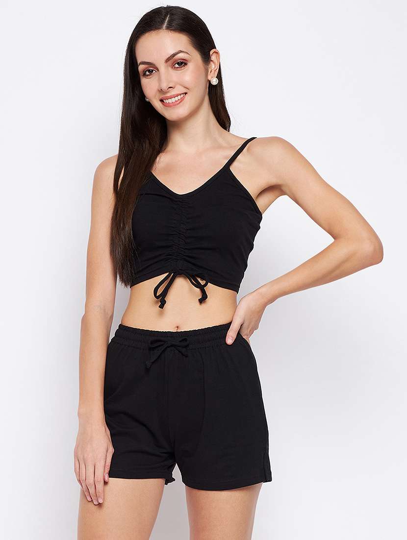 women solid top and shorts co-ord set