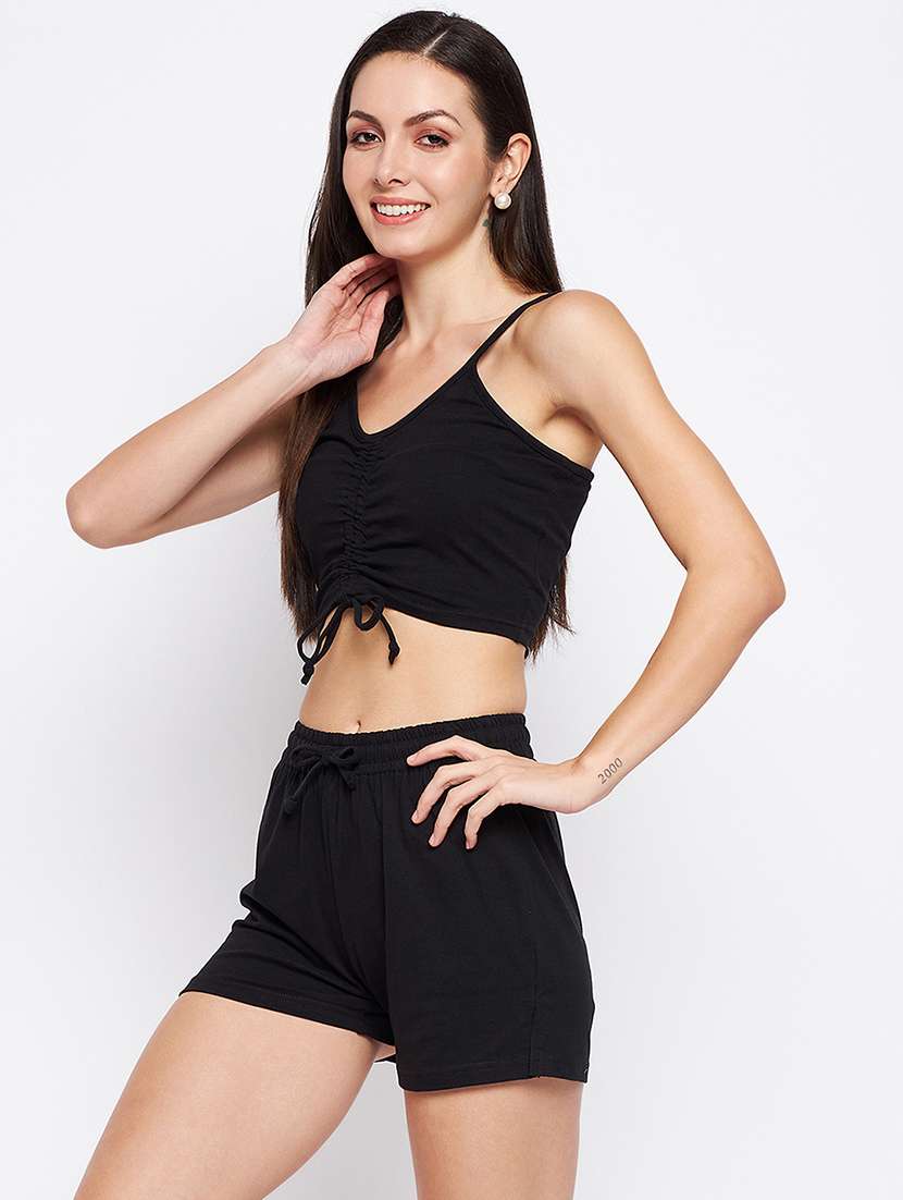women solid top and shorts co-ord set - 22381296 -  Standard Image - 2