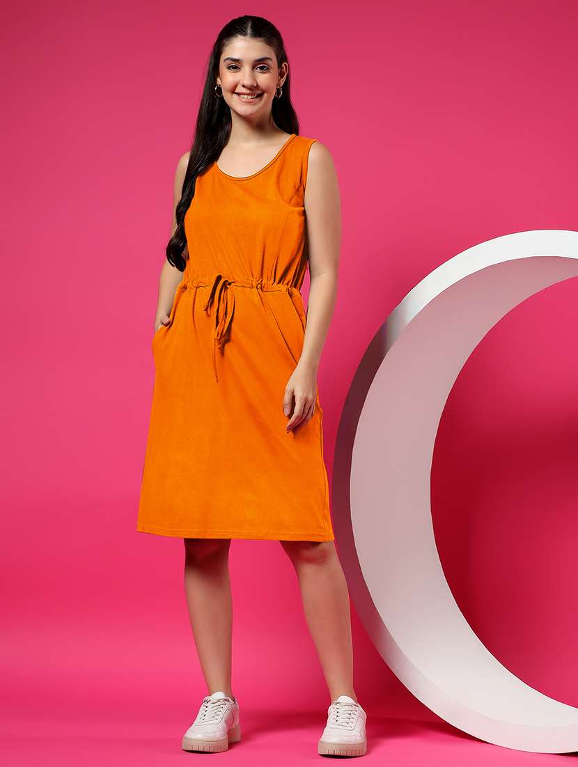 women solid sleeveless a-line dress