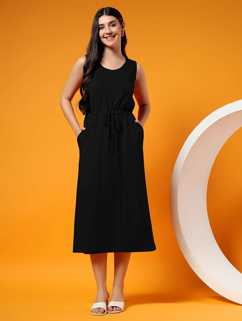 women solid sleeveless a-line dress