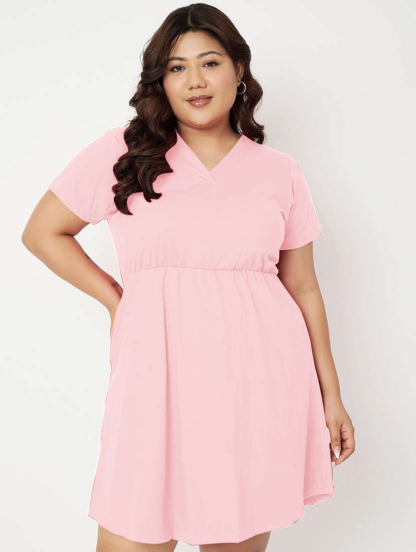 women plus size solid short sleeve a-line dress