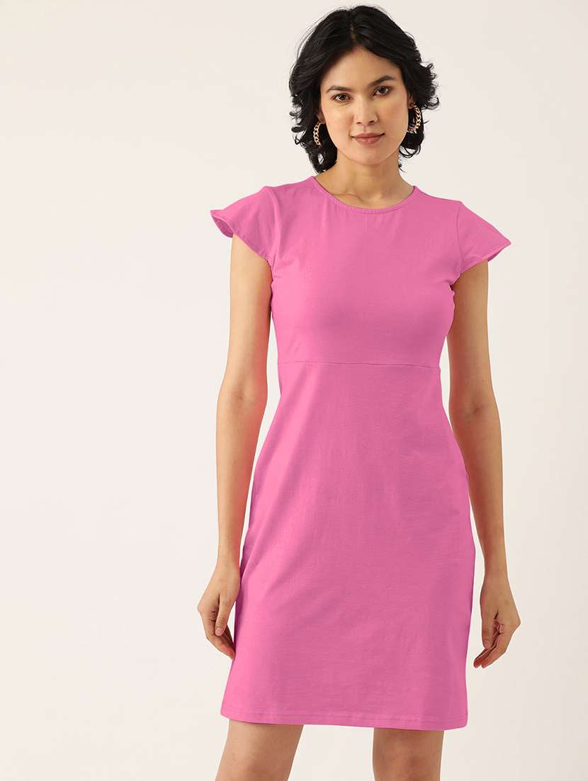 women solid short sleeve sheath dress