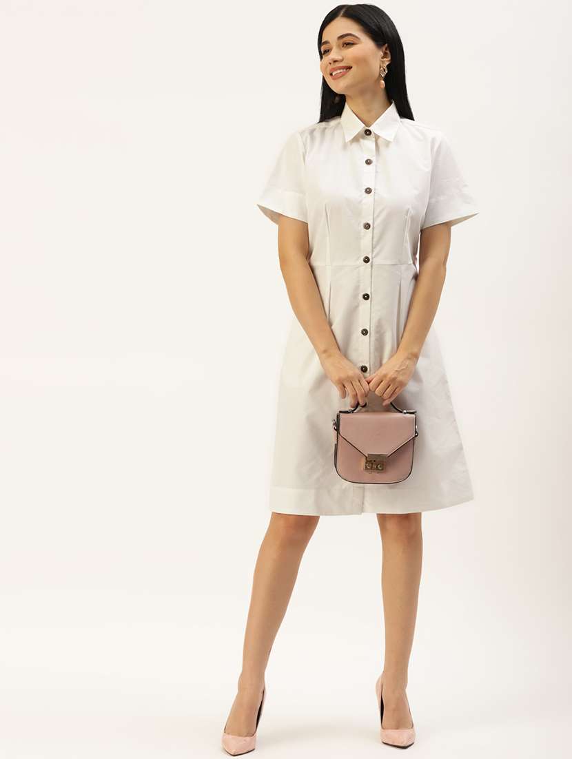 women solid short sleeve shirt dress