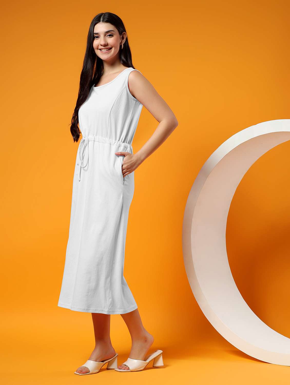 Women Solid Sleeveless A-line Dress - 22381362 -  Standard Image - 2