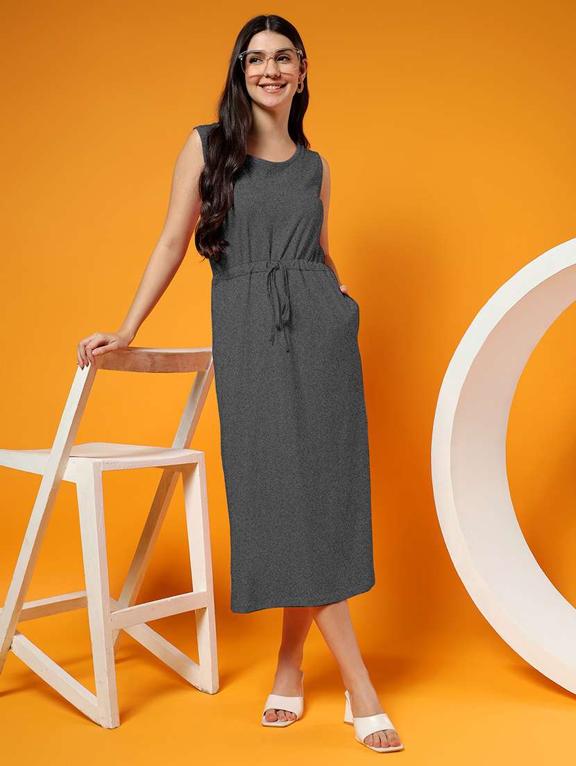 women solid sleeveless a-line dress