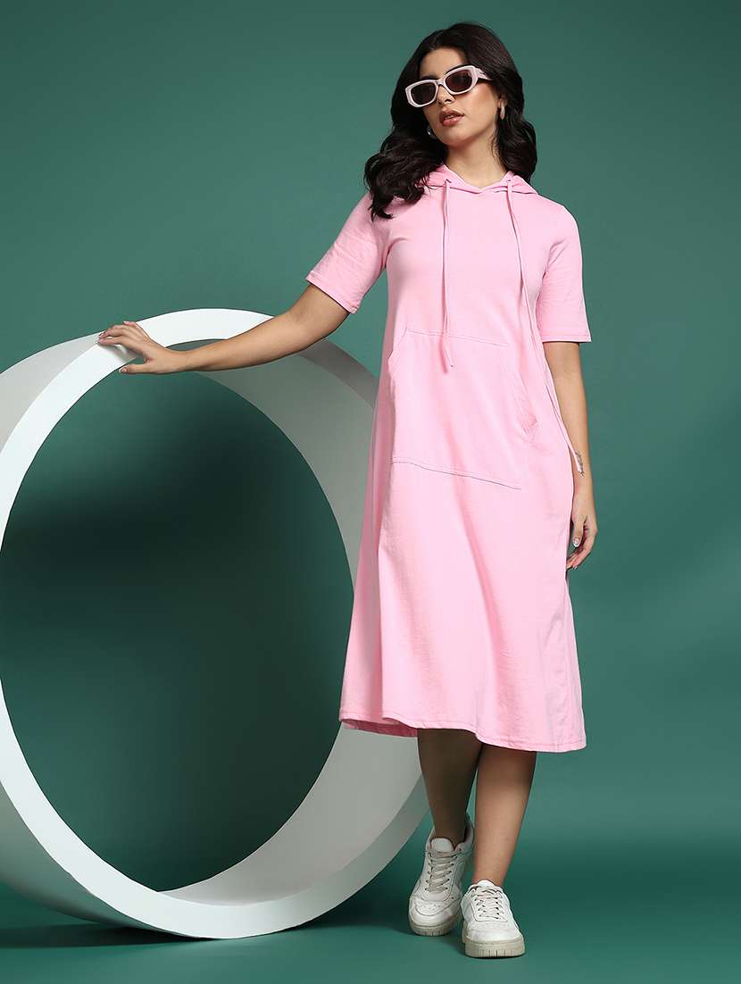 women solid short sleeve a-line dress