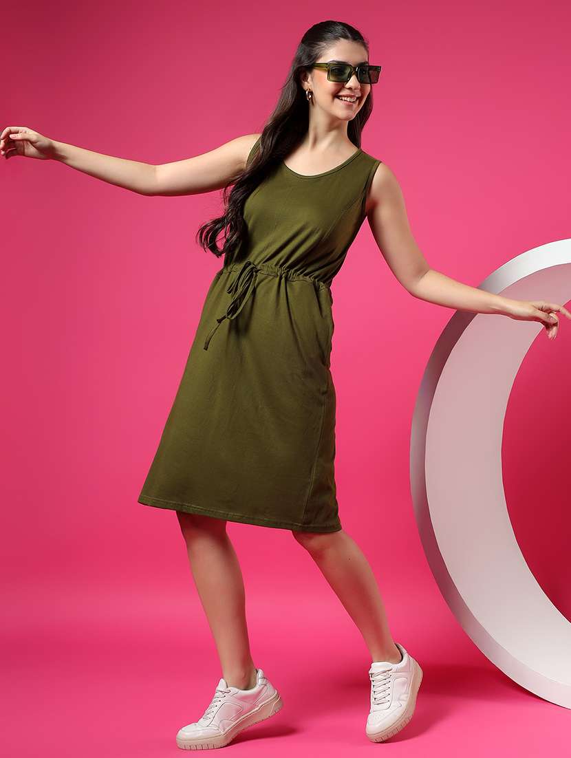 women solid sleeveless a-line dress