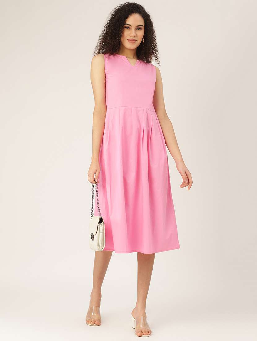 women solid sleeveless a-line dress