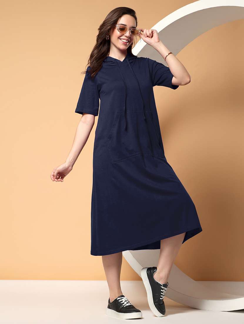women solid short sleeve a-line dress