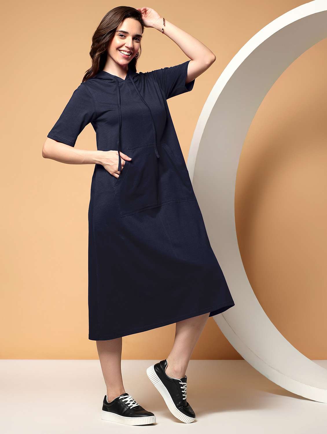 women solid short sleeve a-line dress - 22381401 -  Standard Image - 2