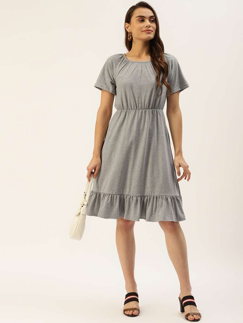 women solid short sleeve tiered dress