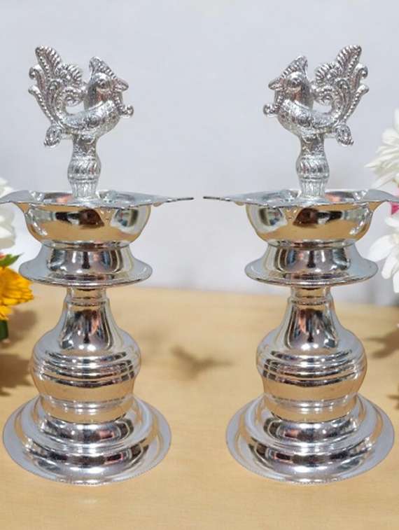 sigaram peacock silver diya for puja pack of 2 - 22381482 -  Standard Image - 2