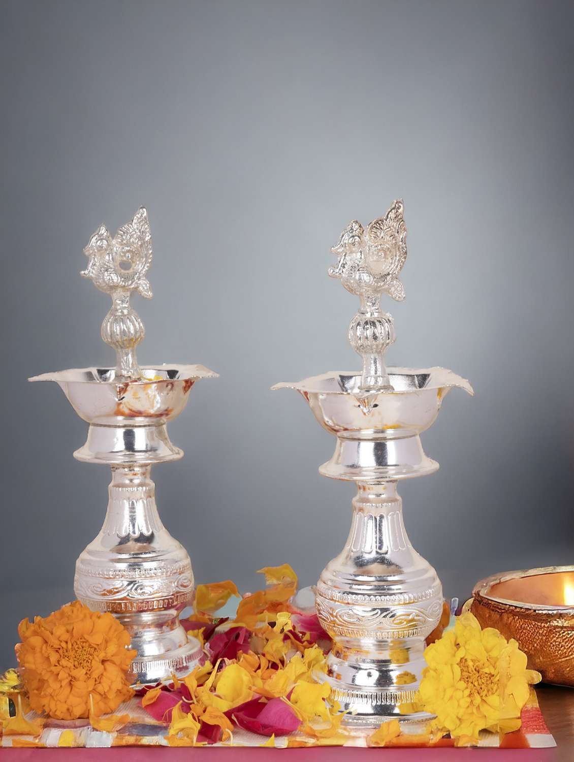 sigaram silver diya for home pooja decor pack of 2