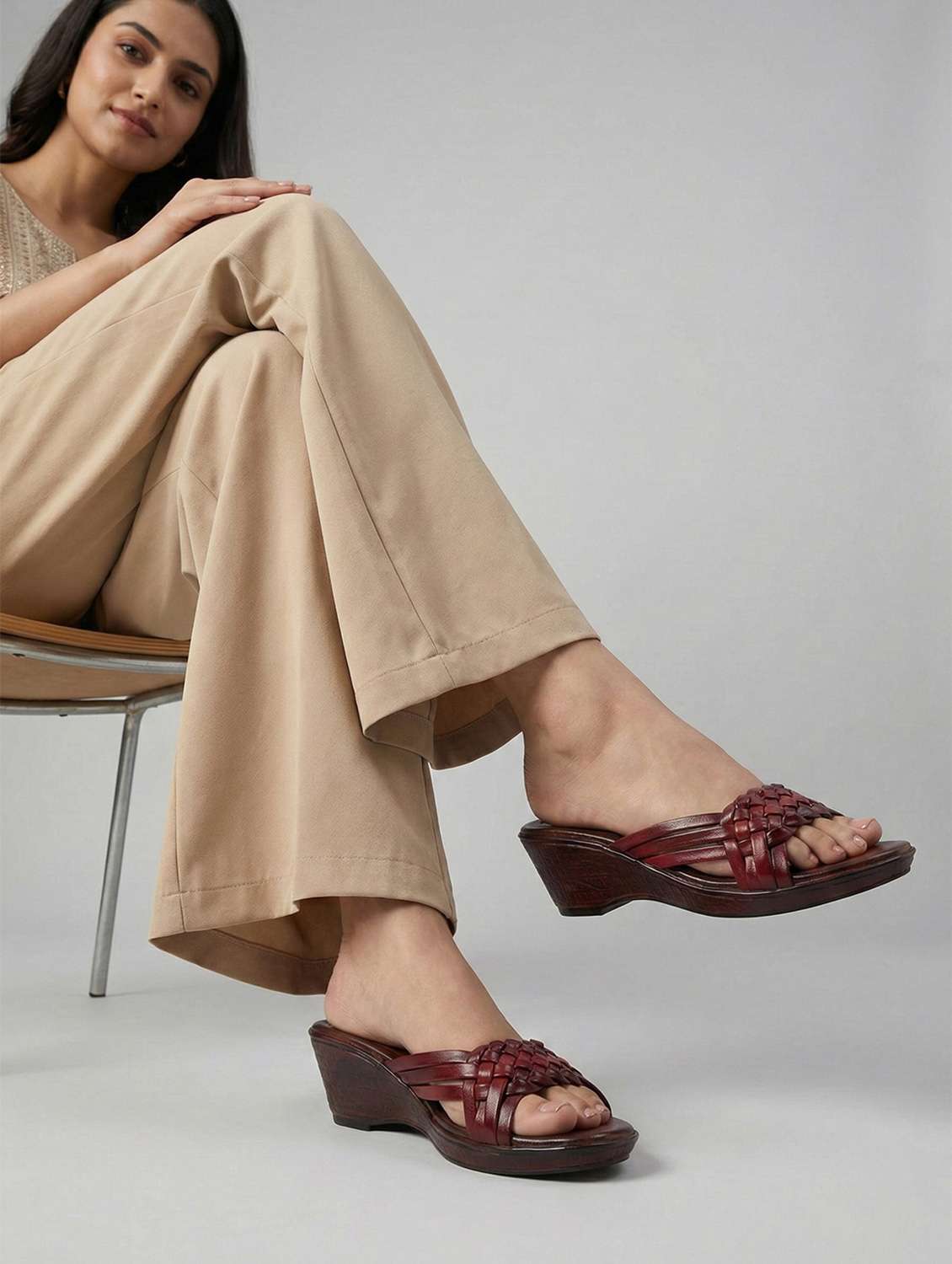 women maroon slip on wedge - 22381605 -  Standard Image - 2