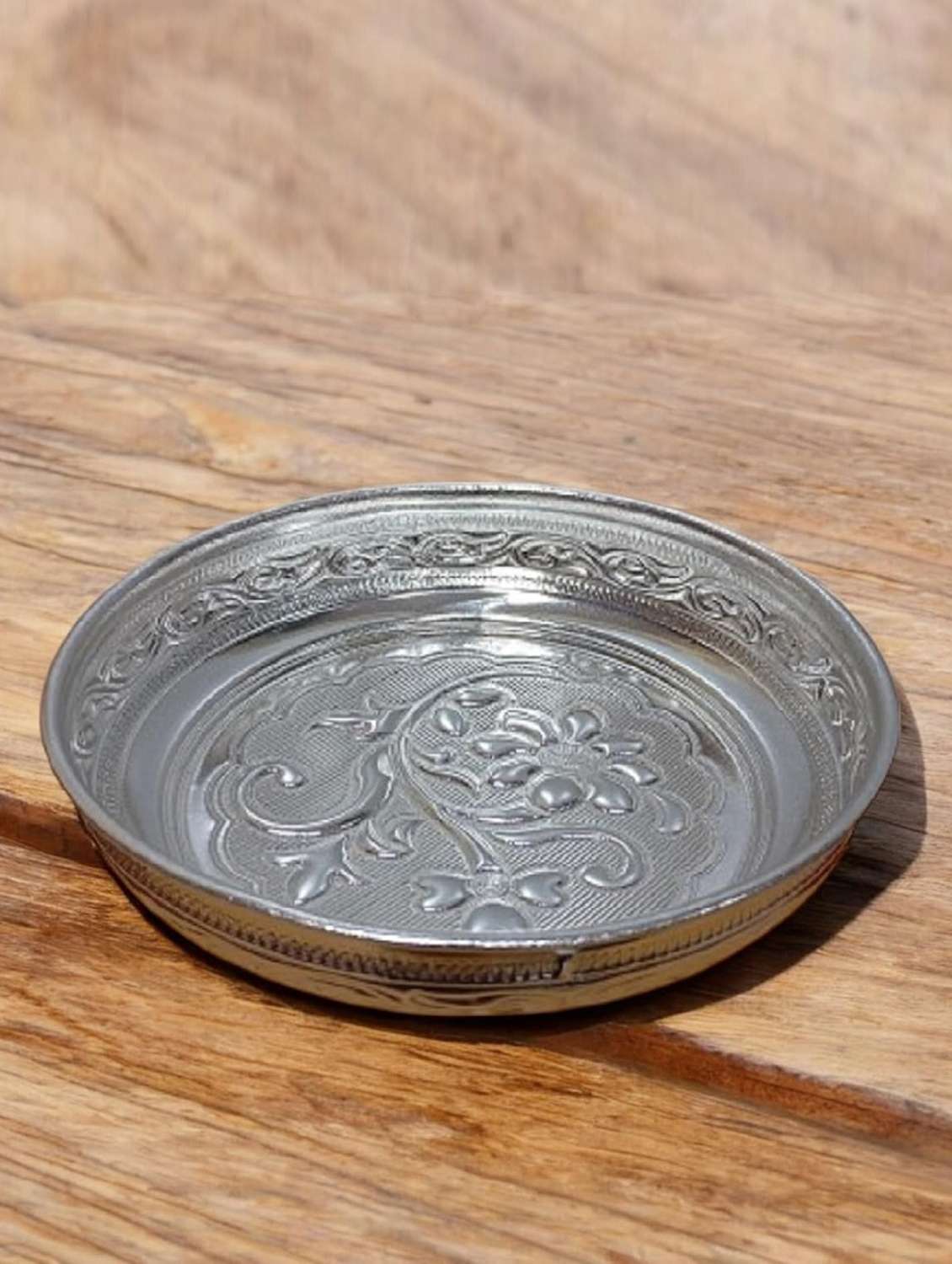  sigaram german silver 6 inch floral design plate with stand for home pooja decore k4492 - 22381622 -  Standard Image - 2