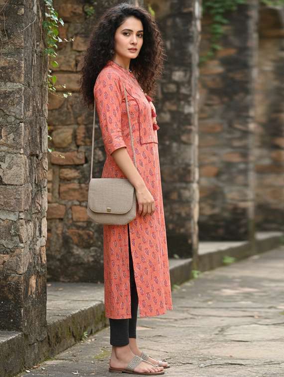 women printed three quarter sleeve straight kurta - 22381634 -  Standard Image - 2