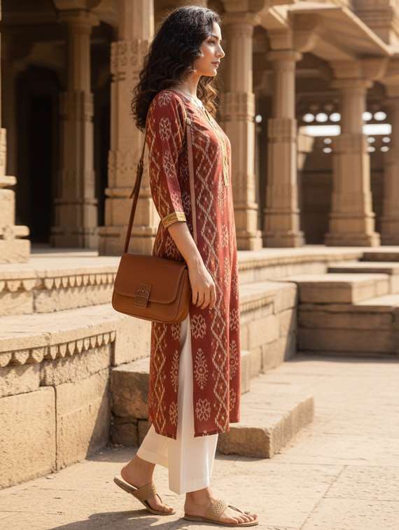 women printed three quarter sleeve straight kurta - 22381635 -  Standard Image - 2