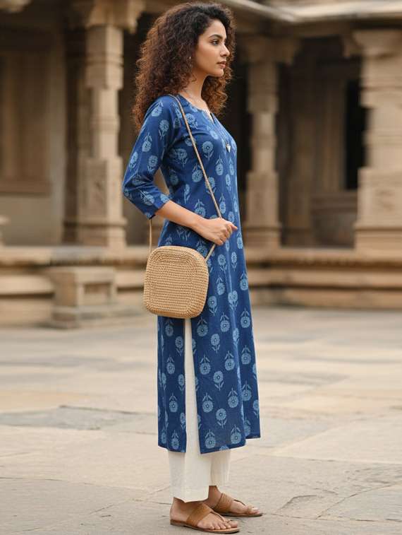 women printed three quarter sleeve straight kurta - 22381637 -  Standard Image - 2