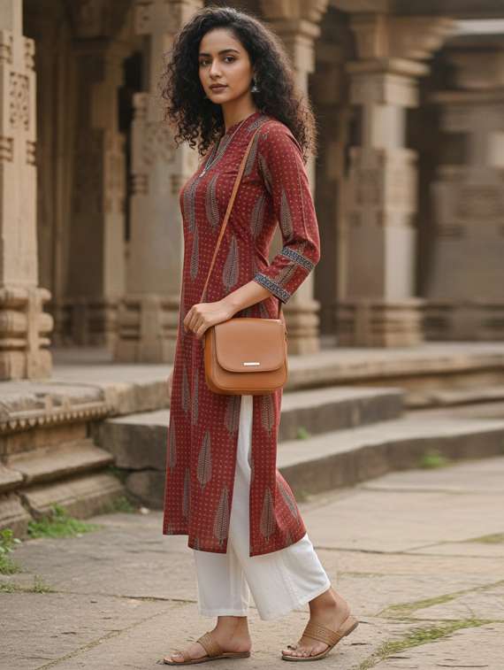 women printed three quarter sleeve straight kurta - 22381640 -  Standard Image - 2