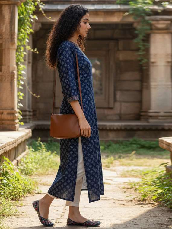 women printed three quarter sleeve straight kurta - 22381642 -  Standard Image - 2