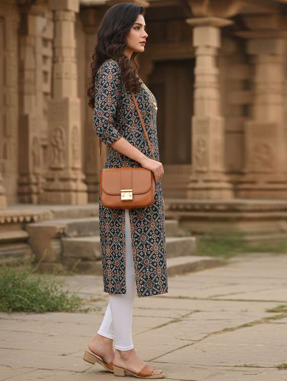 women printed three quarter sleeve straight kurta - 22381647 -  Standard Image - 2