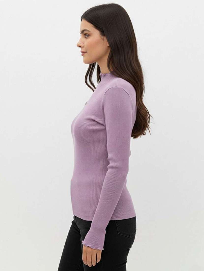 women solid mock neck long sleeve top - 22381651 -  Standard Image - 2