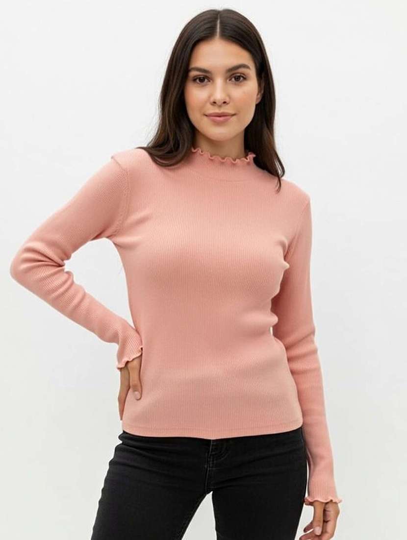 women solid mock neck long sleeve top - 22381654 -  Standard Image - 2