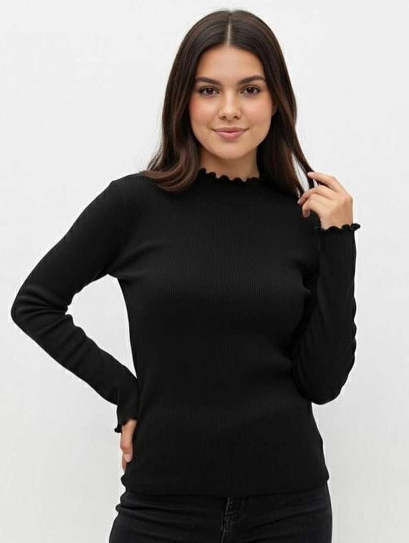women solid mock neck long sleeve top - 22381655 -  Standard Image - 2