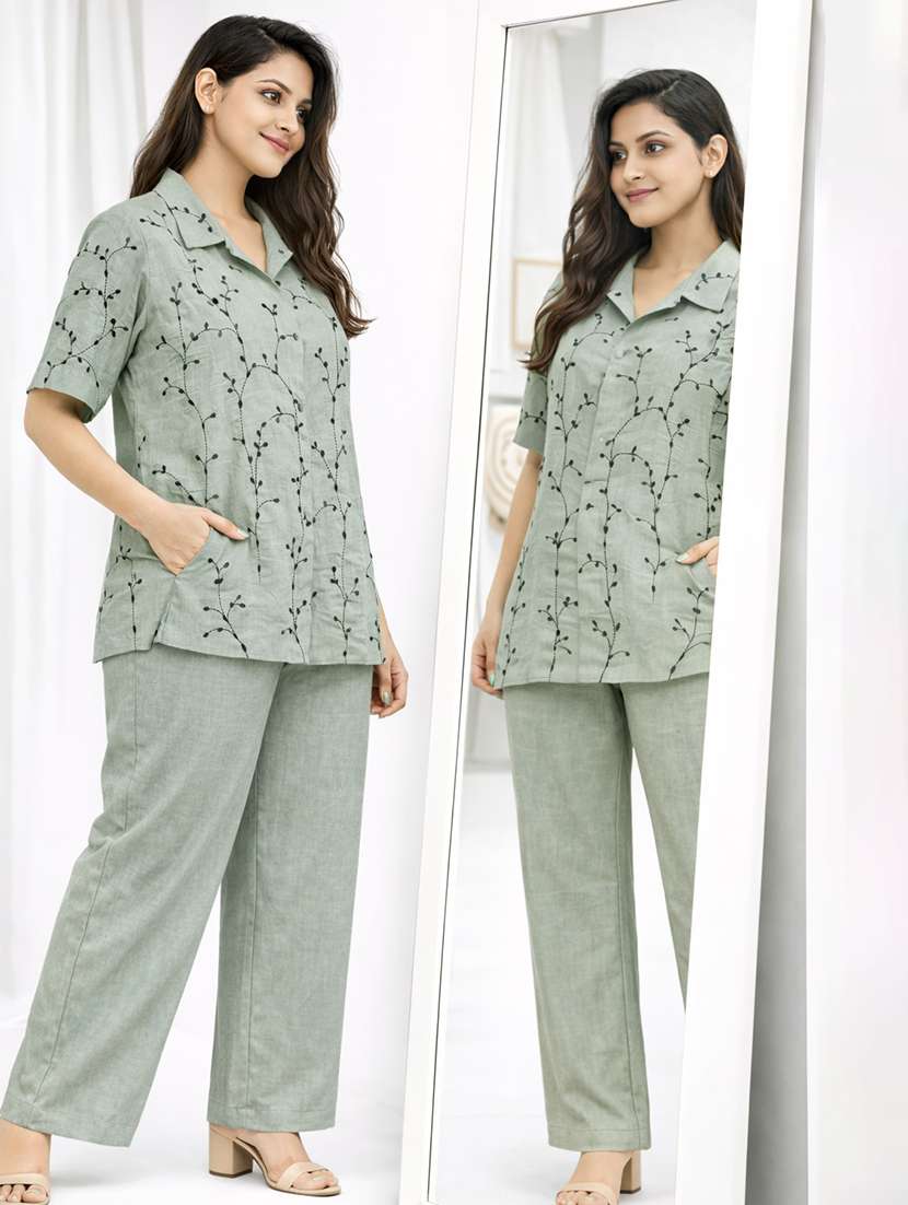women embroidered top and trouser co-ord set - 22381670 -  Standard Image - 2