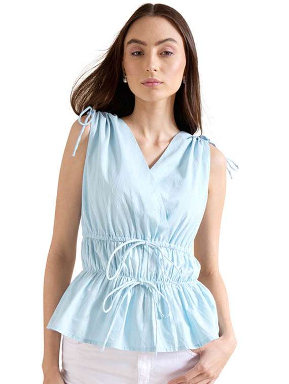 women solid sleeveless peplum top - 22381674 -  Standard Image - 2