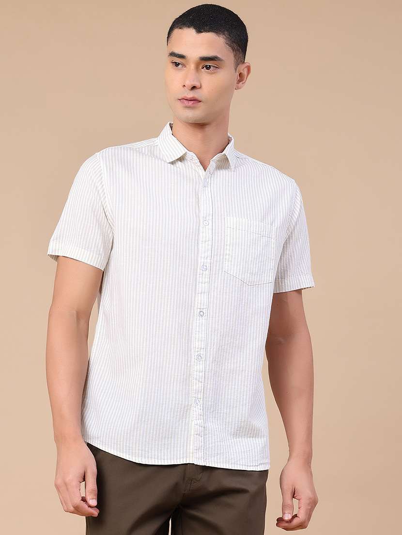 men striped short sleeve slim fit casual shirt - 22381778 -  Standard Image - 2