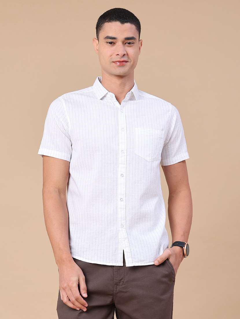 men striped short sleeve slim fit casual shirt - 22381780 -  Standard Image - 2