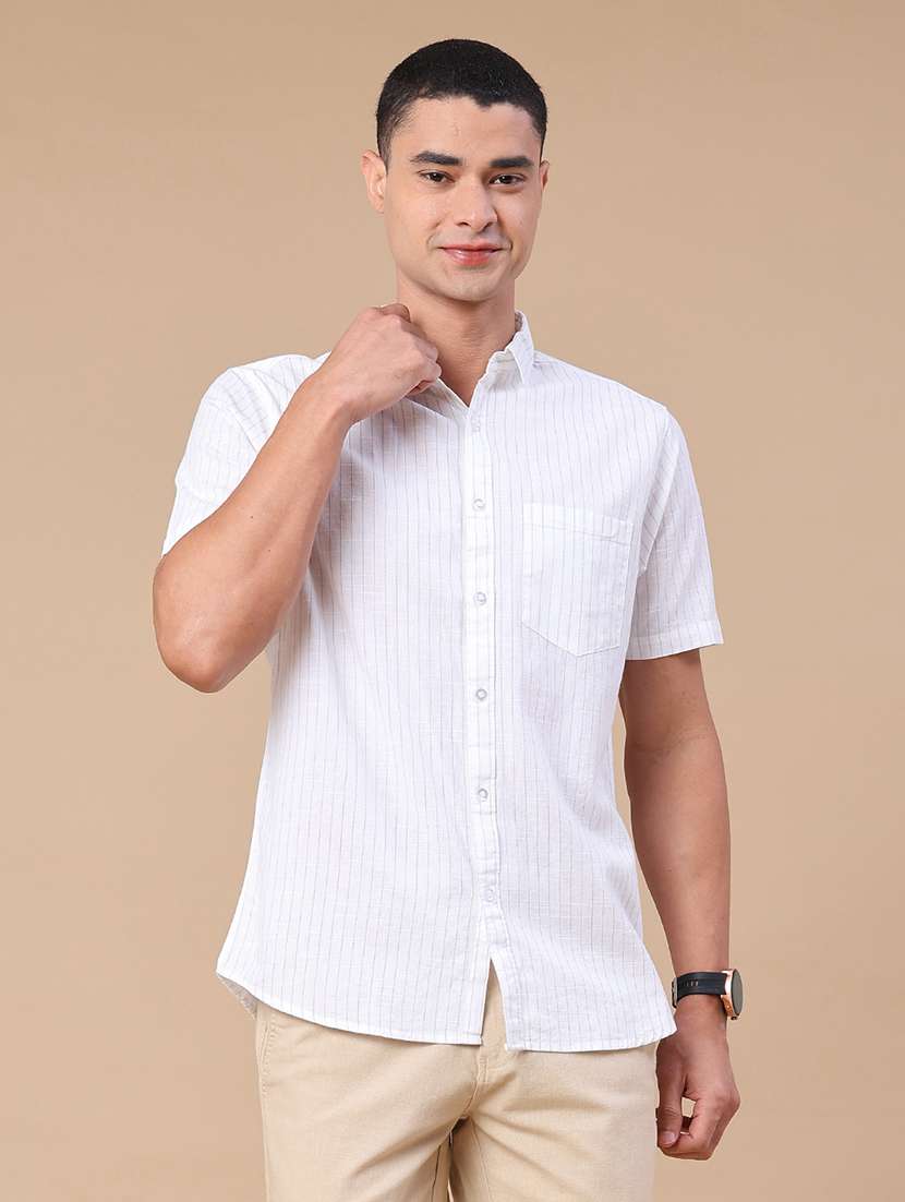 men striped short sleeve slim fit casual shirt - 22381782 -  Standard Image - 2