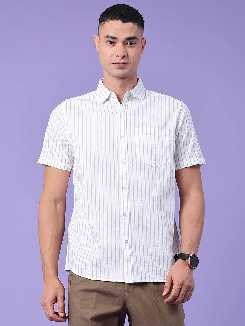 men striped short sleeve slim fit casual shirt - 22381785 -  Standard Image - 2