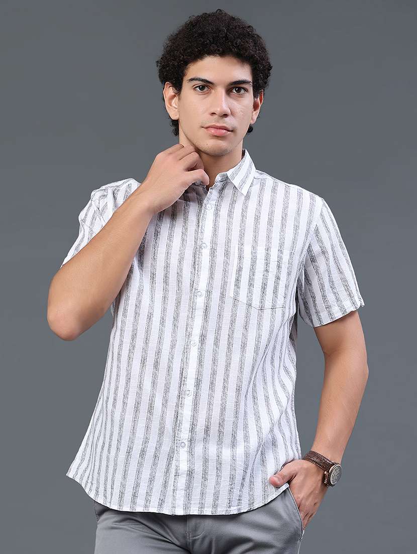 men striped short sleeve slim fit casual shirt - 22381786 -  Standard Image - 2