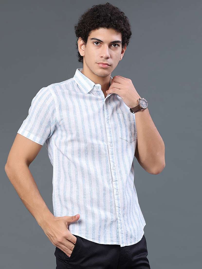 men striped short sleeve slim fit casual shirt - 22381787 -  Standard Image - 2