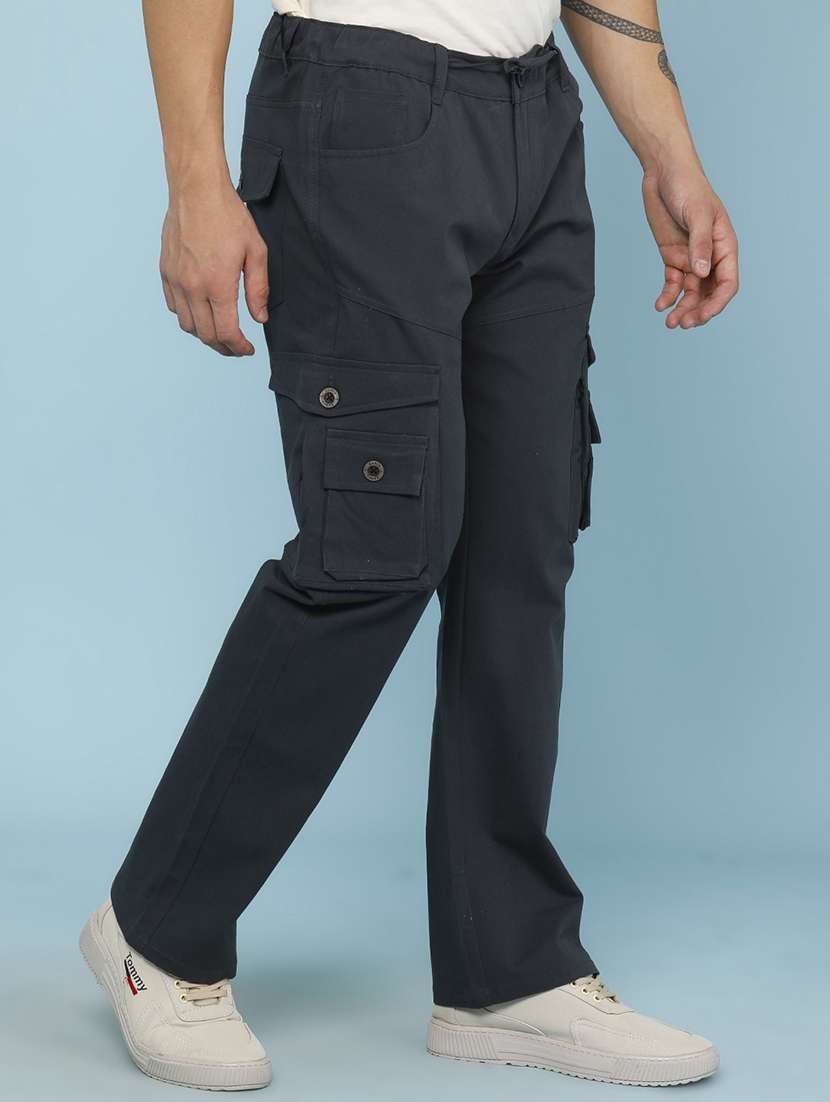 Men Solid Mid Rise Regular Fit Cargo - 22381817 -  Standard Image - 2