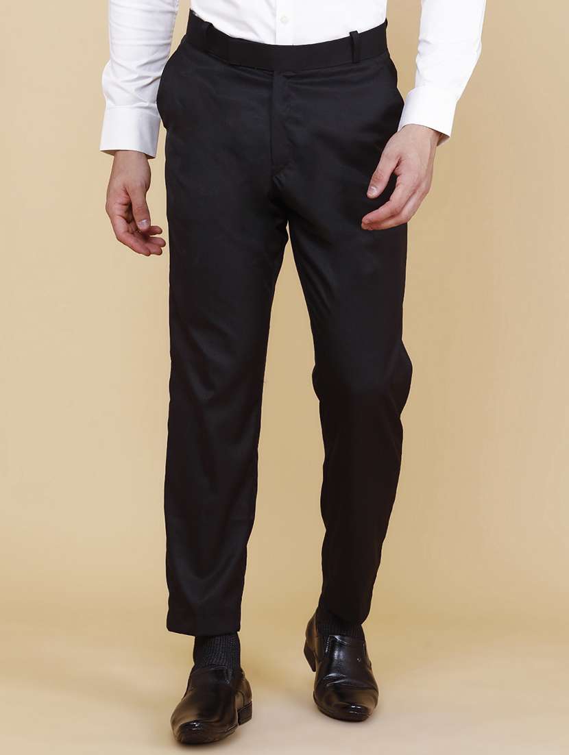 men solid mid rise flat front formal trouser