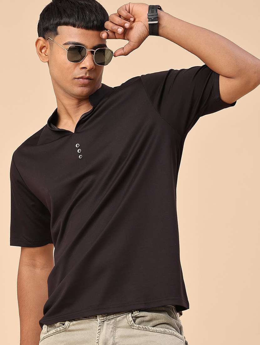 black cotton blend plain tshirt