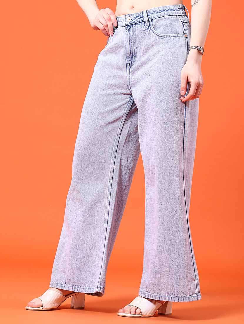women plain mid rise wide leg jeans - 22382044 -  Standard Image - 2