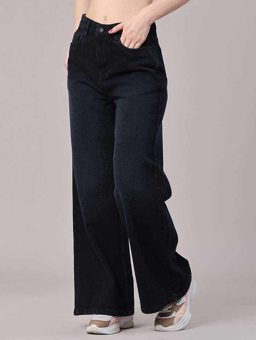 women solid high rise wide leg jeans - 22382045 -  Standard Image - 2