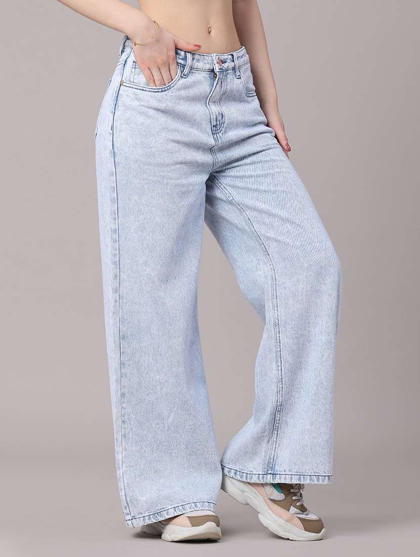 women washed mid rise wide leg jeans - 22382046 -  Standard Image - 2