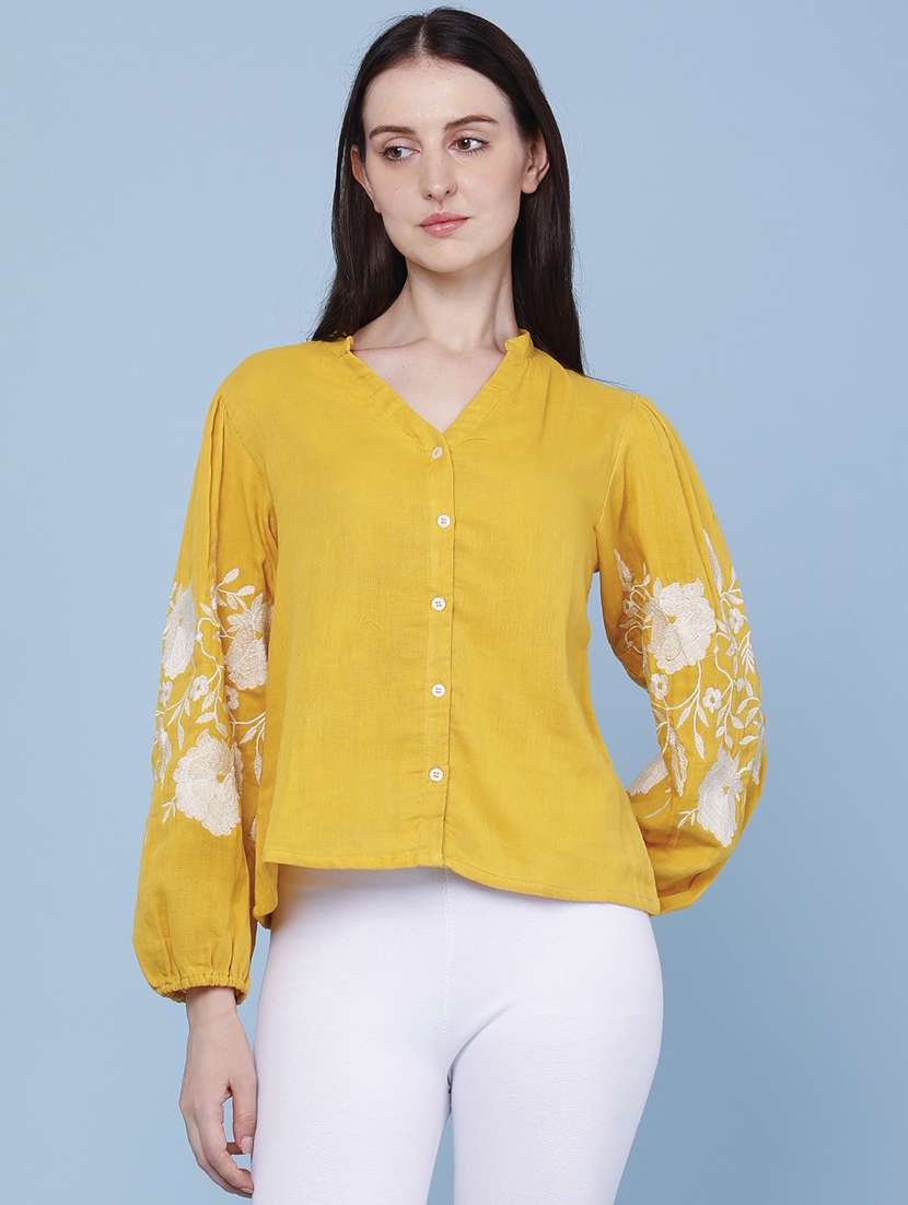 women embroidered long sleeves shirt style top - 22382075 -  Standard Image - 2