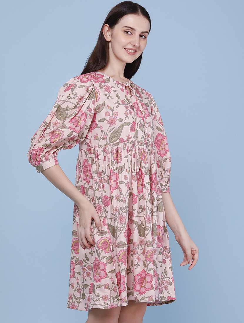 Women Printed Three Quarter Sleeves Flared Dress - 22382136 -  Standard Image - 2