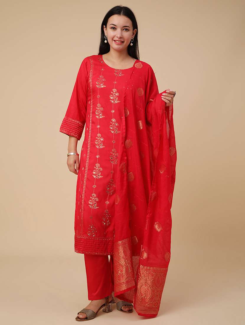 red cotton kurta pant  set - 22382140 -  Standard Image - 2