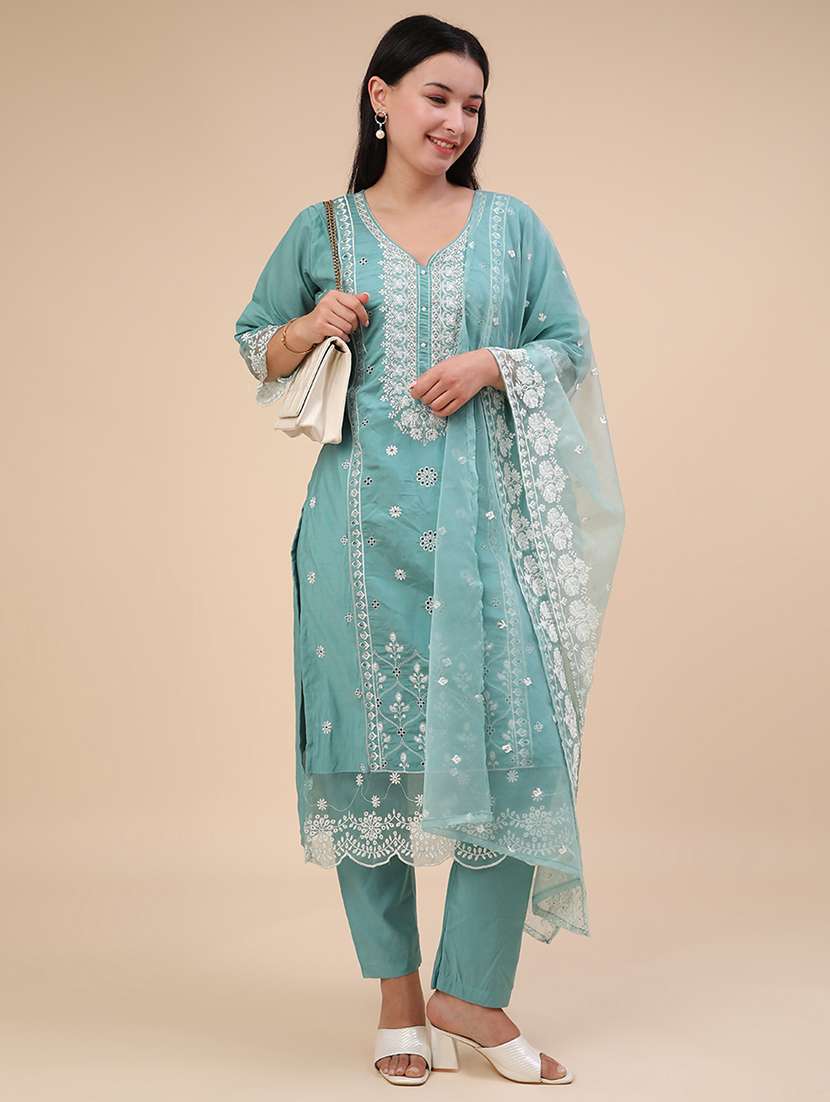 teal blend kurta dupatta  set - 22382142 -  Standard Image - 2